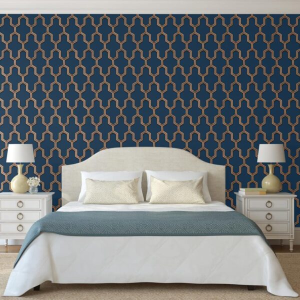 DUTCH WALLCOVERINGS Tapet Geometric blå och guld - Bild 4