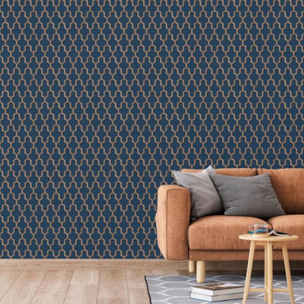 DUTCH WALLCOVERINGS Tapet Geometric blå och guld - Bild 5