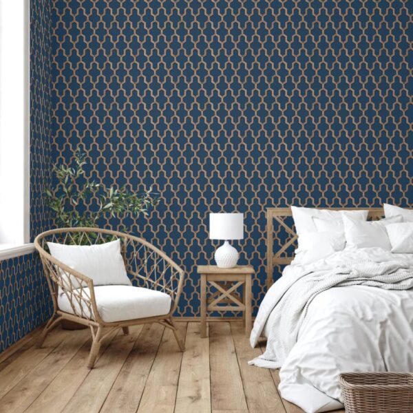 DUTCH WALLCOVERINGS Tapet Geometric blå och guld - Bild 7