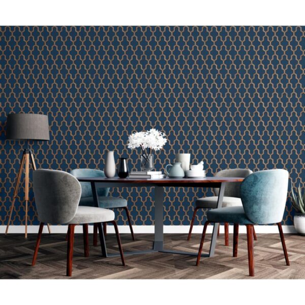 DUTCH WALLCOVERINGS Tapet Geometric blå och guld - Bild 9