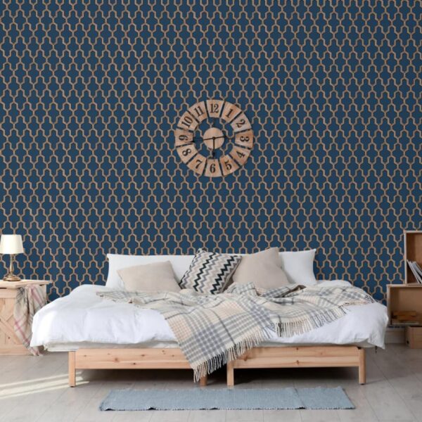 DUTCH WALLCOVERINGS Tapet Geometric blå och guld